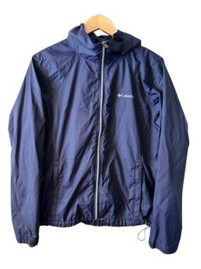 Columbia Navy Packable Windbreaker Jacket Hooded Lightweight Zip Front